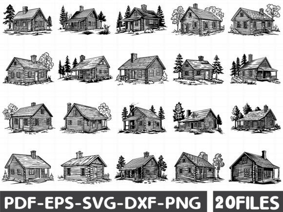 Log Cabin Black Silhouette Clipart for Graphics and Illustrations