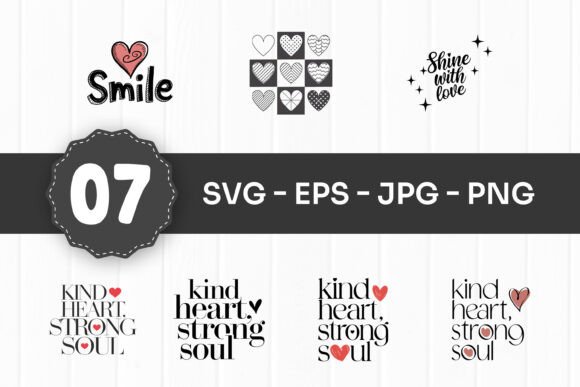 Positive Quote and Heart Icons Design for Graphics & Patterns