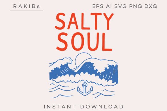 Salty Soul Minimal Ocean Art SVG PNG for Graphics and Print Templates
