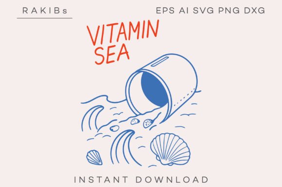 Vitamin Sea Ocean Pill Arts SVG PNG Graphics & Print Templates